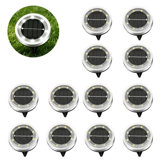Solar Ground Lights, Glass In-Ground Landscape Lighting, Auto On/Off Waterproof LED Lawn Lamp for Garden Patio Walkway