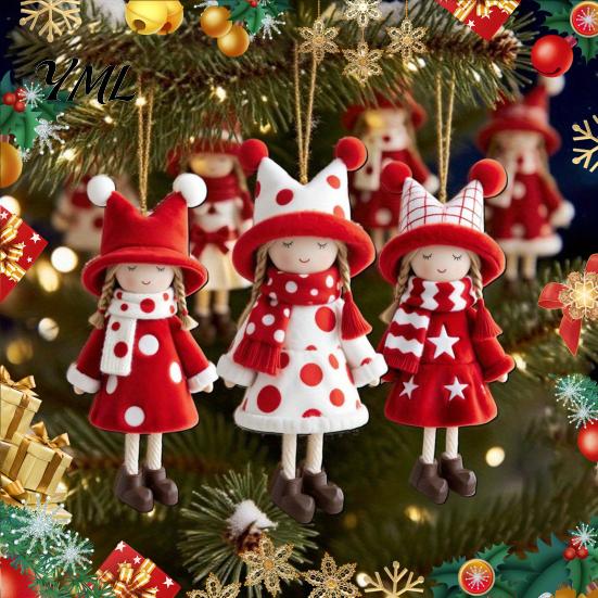 Holiday Home Decor Red And White Doll Hanging Pendants for Christmas Tree, Decorative Wooden Girls Tree Ornaments Ornament, Seasonal Office Classroom