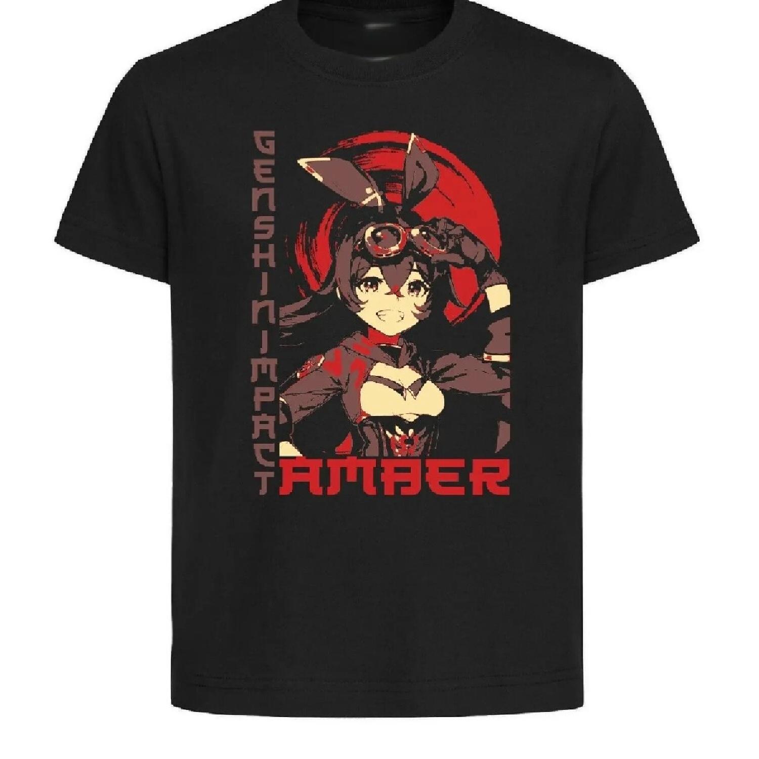 

Black T-Shirt Black Jersey Japanese Style Genshin Impact Amber- S
