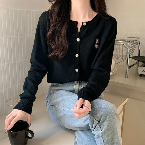 2025 Spring & Autumn Little Bear Knit Cardigan: Women's Long Sleeve Lazy Style Sweater