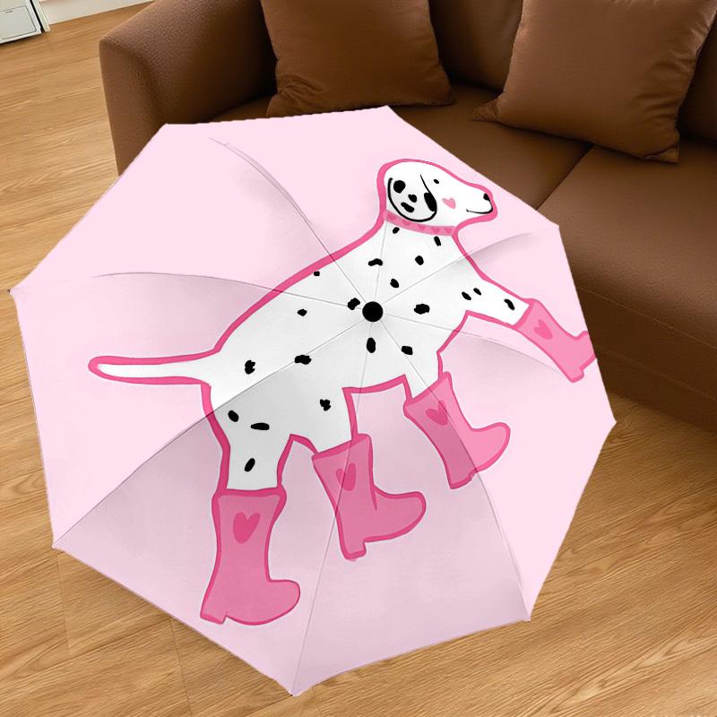 1PC Dalmatian Rainboots Umbrella-8-Rib Reinforced Portable Folding Travel Suitable for All Seasons Outdoor Daily Use-J329