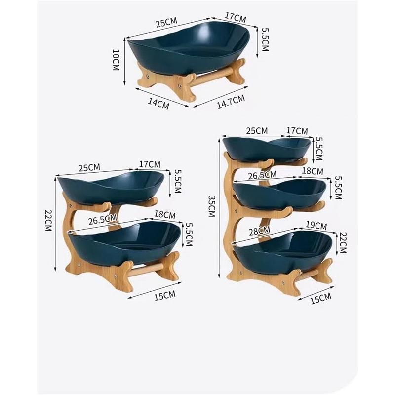 Creative Multi Tier Fruit Bowl European Ceramic Dessert Plate Bamboo Wood Rack Home Candy Bowl Fruit Basket