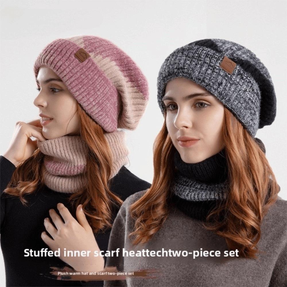 Thicken Winter Beanie Hat Scarf Set Stylish Design Warm Wool Hat Outdoor Activities