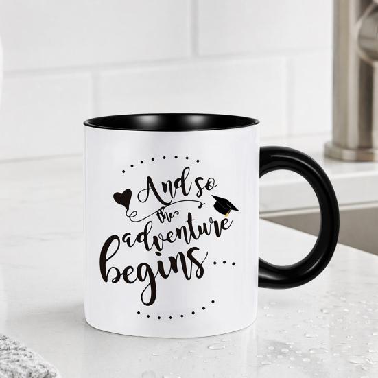 Large Capacity Coffee Cup Graduation Theme Water Cup with Ergonomic Handle Comfortable to