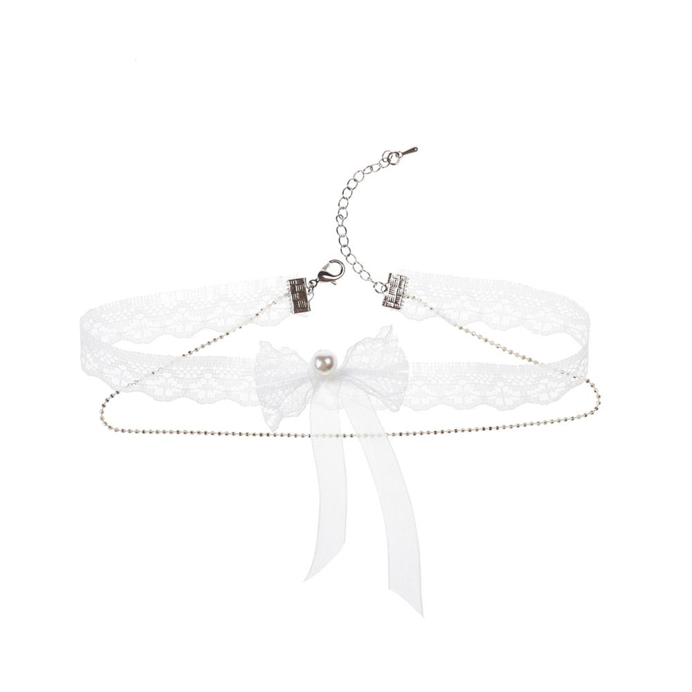 1ks módní a sexy mašle bílá umělá krajka náhrdelník na krk elegantní krajkový náhrdelník s mašlí krátký řetízek