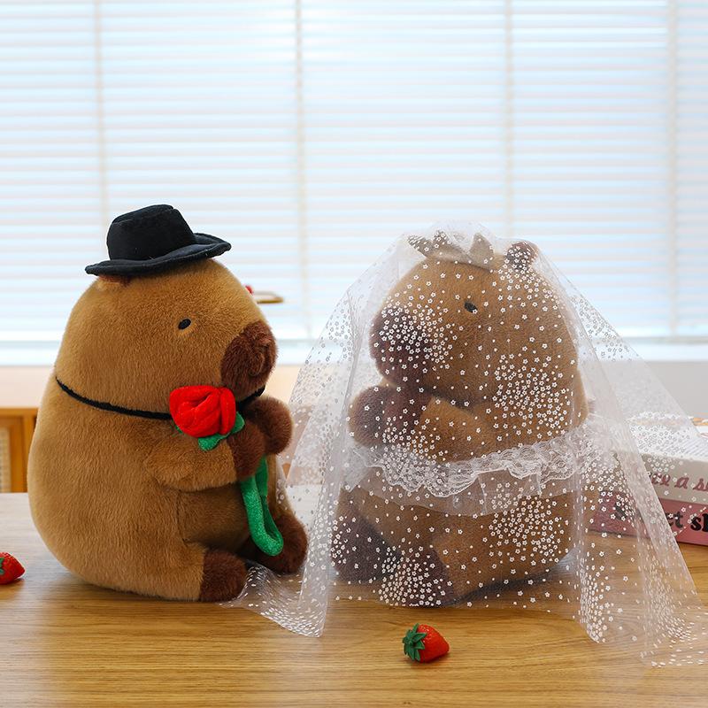 Wedding Gentleman Capybara Doll Cute Hugging Flower Kapibara Plush Toy Pillow Gift