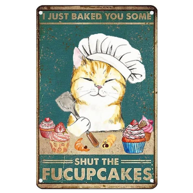 Cat Metal Tin Signs Baking Because Murder Is Wrong Wall Posters Plaque Vintage Iron Painting Decoration for Home Cafe Club Ba