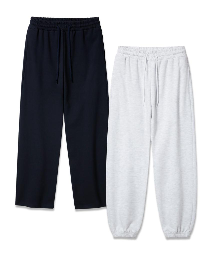 ALVINCLO [2Pack] Plain Double Cotton Fleece-Lined Joggers / Semi-Wide Training Pants 2-Piece Package (Type A)