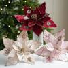 Fleece Fabric Christmas Flowers 25cm Xmas Tree Pendant Gold Glitter Flower  Xmas Holiday Decor