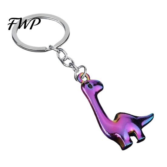 Alloy Keychain Dinosaur Material Durable Electroplated Cute Long Neck Brachiosaurus Charm for Keys Bags Kids Adults Gift In Phantom Green Colors