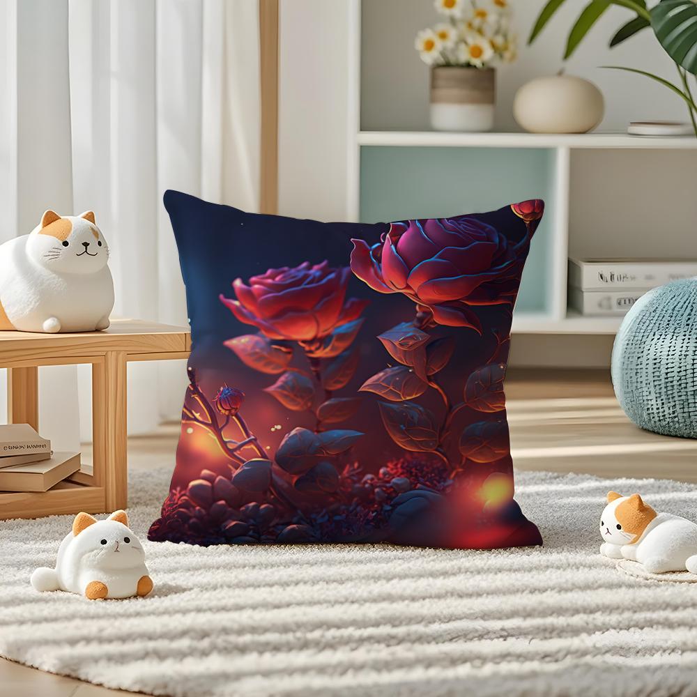 Abstract Rose Flower Pillow Case Silky Elegant Comfort Sofa Bed Invisible Zipper