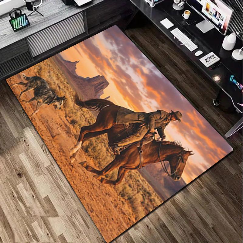 1Pc Cowboy Print Rug - home decoration Carpet For Living Room Bedroom Flooring Computer Chair Area Rug