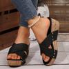 Fashion 2025 Summer New Open-Toe Platform Wedge Sandals Roman Strappy Rhinestone Slip-Resistant Plus Size Comfort Beach Shoes for Women