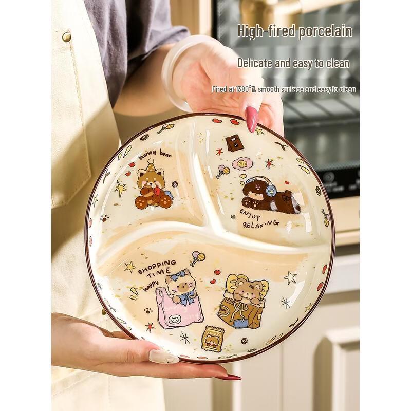 HANDUNYOU Kreskówkowy Ceramiczny Talerz Śniadaniowy z Podziałkami