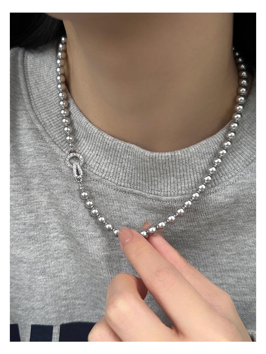 

Світло-сіре перлове намисто для жінок - Високоякісні справжні конопляні намистини, Круглий дизайн, Універсальний ланцюжок для ключиць та светра