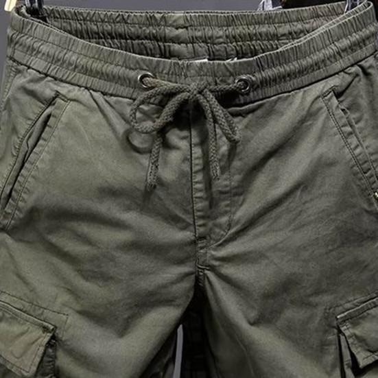 Men Cargo Pants Elastic Waist Adjustable Drawstring Casual Overalls with Multi Pockets Solid Color Regular Fit Pants