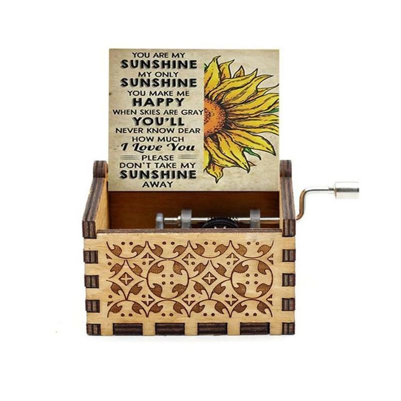 New You Are My Sunshine Music Box Color Printing Wooden Hand Crank Musical Box Birthday Present Valentine's Day Christmas Gift