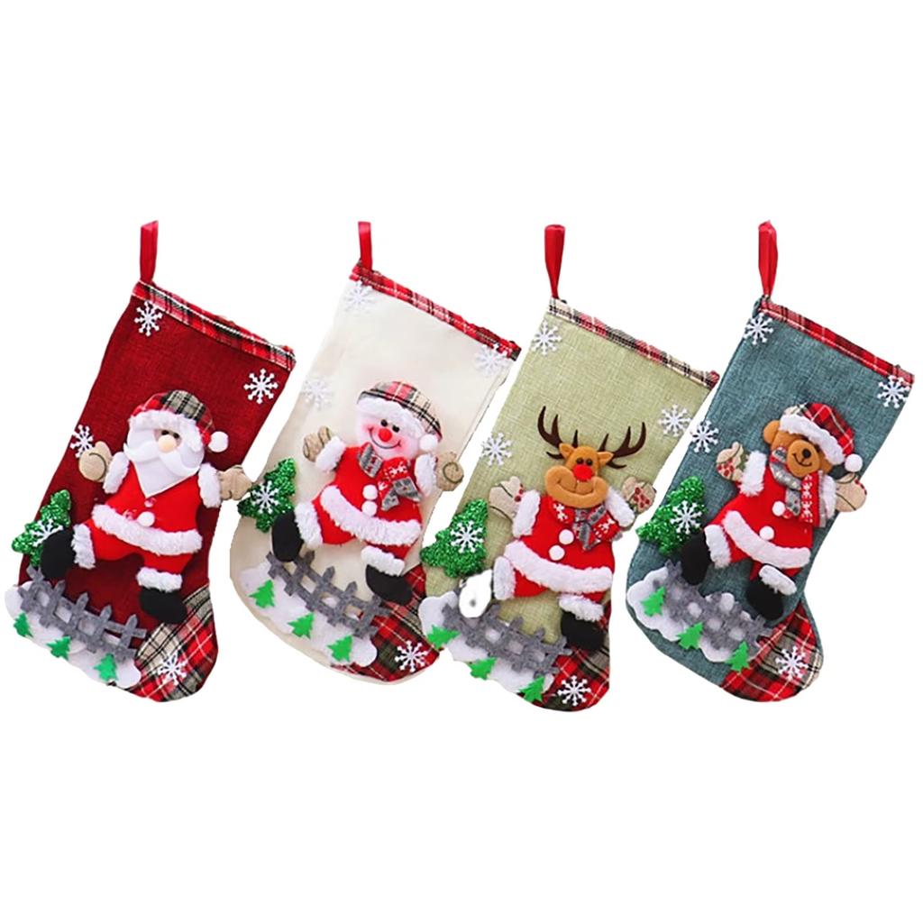 1/4pcs Christmas Stockings Large Capacity Cute Santa Claus/Snowman/Bear/Elk Gift Bags for Xmas Tree Hanging Ornaments Home Decor