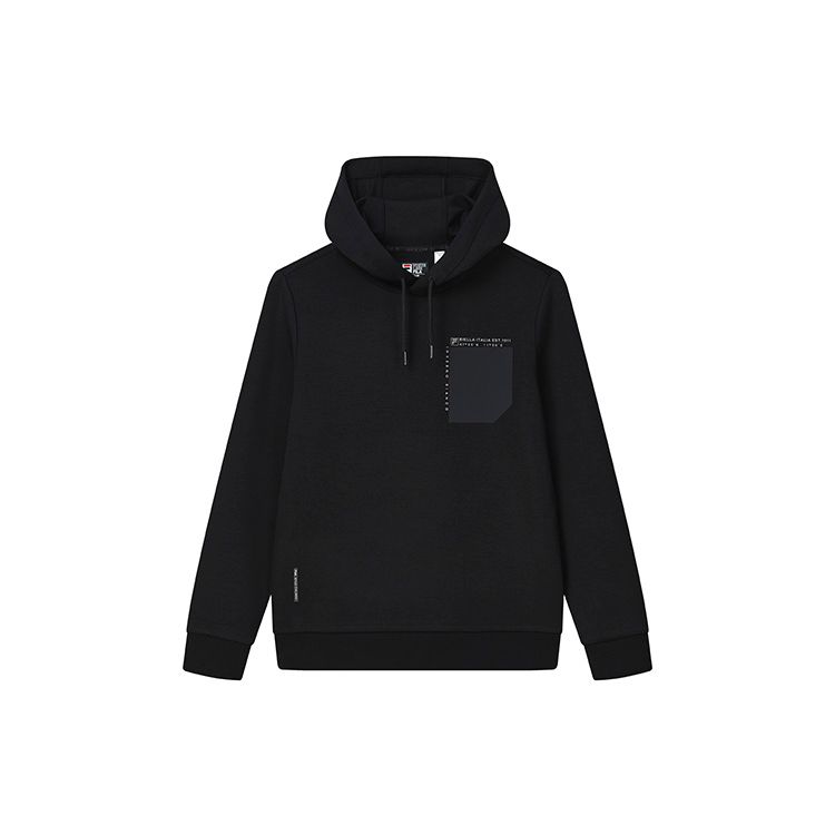 FILA Minimalist Solid Color Casual Knit Long Sleeve Hoodie Men hoodies Black F11M247203F-BK