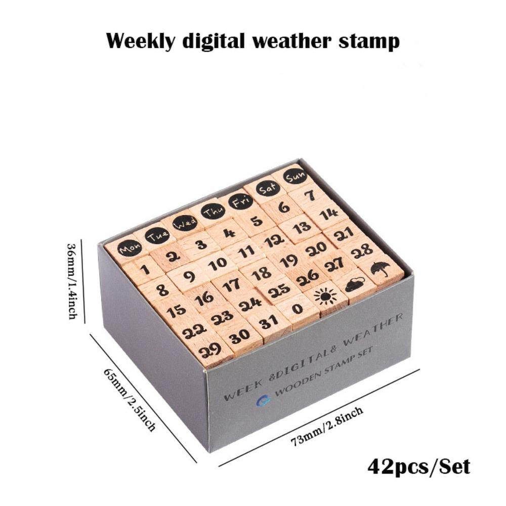 42Pcs/Set Lightweight Mini Stamp Numbers Seals Wooden Multipurpose Letters Seals Clear Carving Geometric Figures Seals