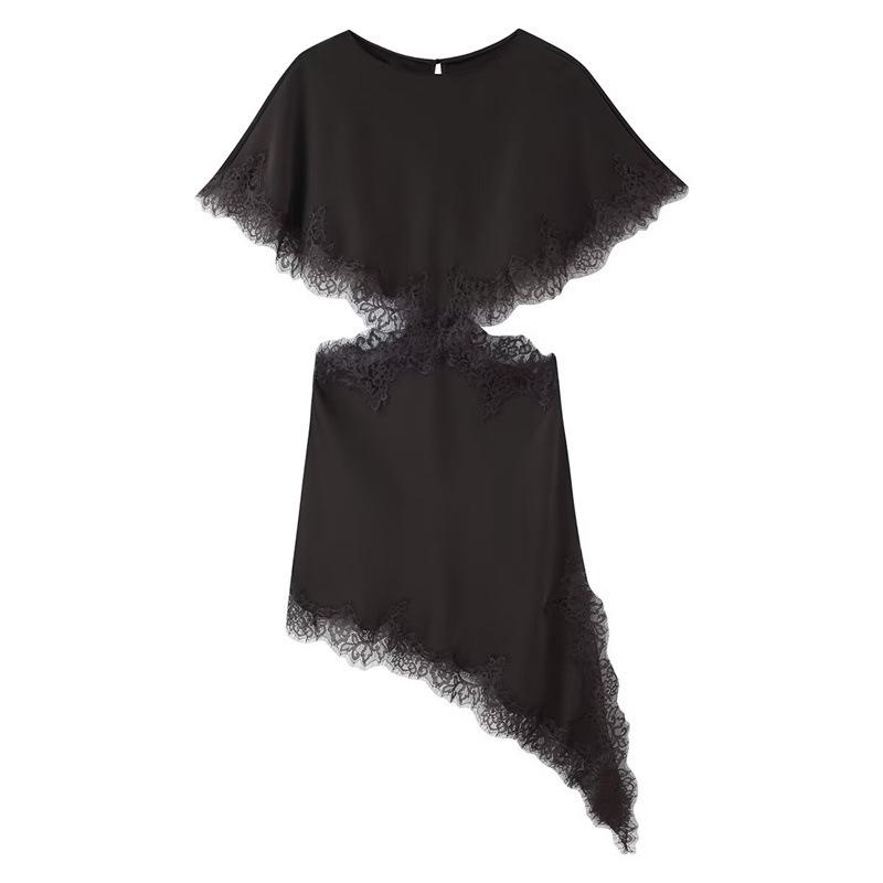 Европейское и американское кружевное пэчворк платье из шелкового атласа Small коричневый