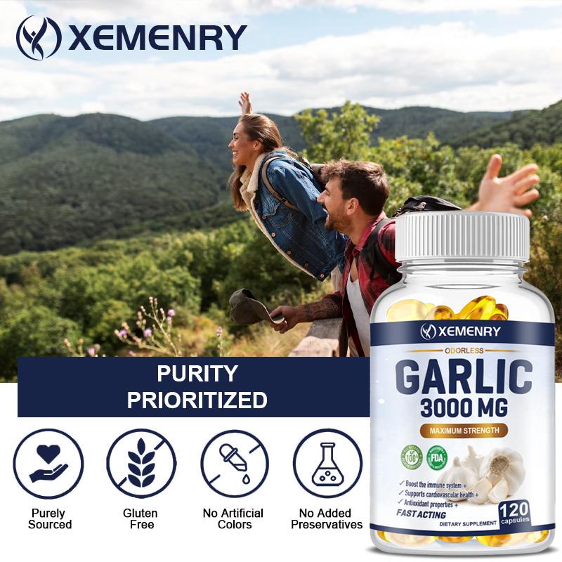 XEMENRY Odorless Pure Garlic Capsules, All-Natural, Boosts the Immune System, Suitable for Adults