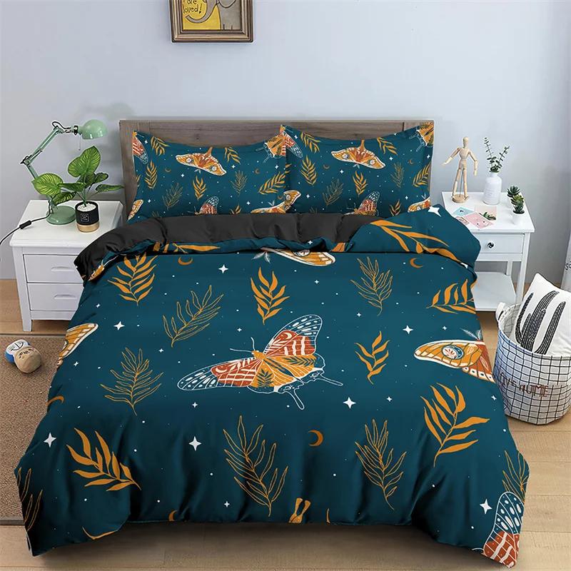 

Butterfly Bedding Set Full King Size Hippie Boho Moth Duvet Cover Microfiber Animal Botanical Psychedelic Starry Sky Quilt Cover EU Single(135*200cm)3pcs