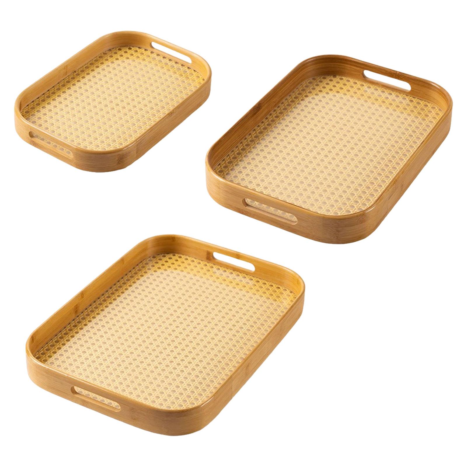 

Bamboo Serving Tray with Handles Tea Tray Food Tray Breakfast Tray for Kitchen Coffee Table Eating Storing Countertop Home M