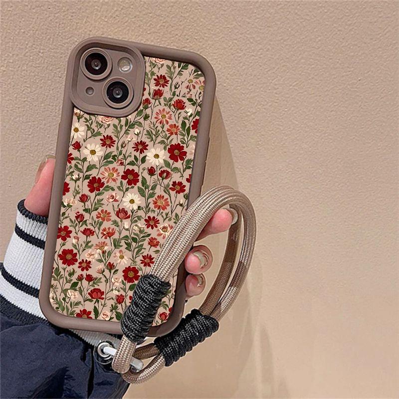 Flowers Wrist Strap Case For Samsung Galaxy S25 S24 S23 Ultra Note 20 Plus S22 S21 S25FE S20FE S24FE S23FE Cover