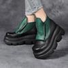 Fashion GKTINOO Handmade Wedges Boots Platform Women Genuine Leather Short Boots Round Toe Height Increasing Thick Sole Ladies Shoes