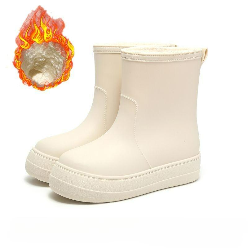 Plus Samt Warme Regenstiefel Damen Mid-Tube Rutschfeste Regenstiefel Verschleißfest Wasserdicht Schneestiefel Damen Feste Baumwollabdeckung