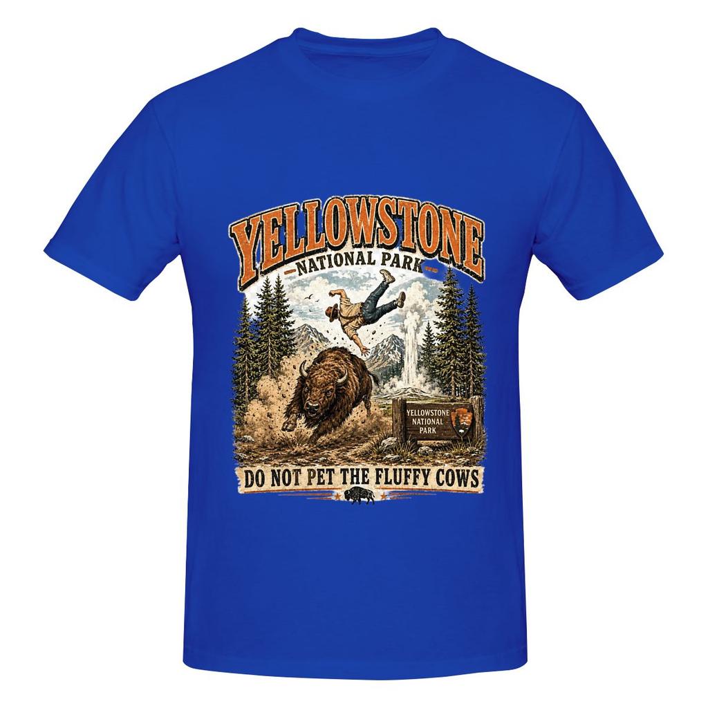 Yellowstone National Park Do Not Pet The Fluffy Cows Vintage Lightweight Tshirt Casual Youthful Feeling Morandi Colors Shirt
