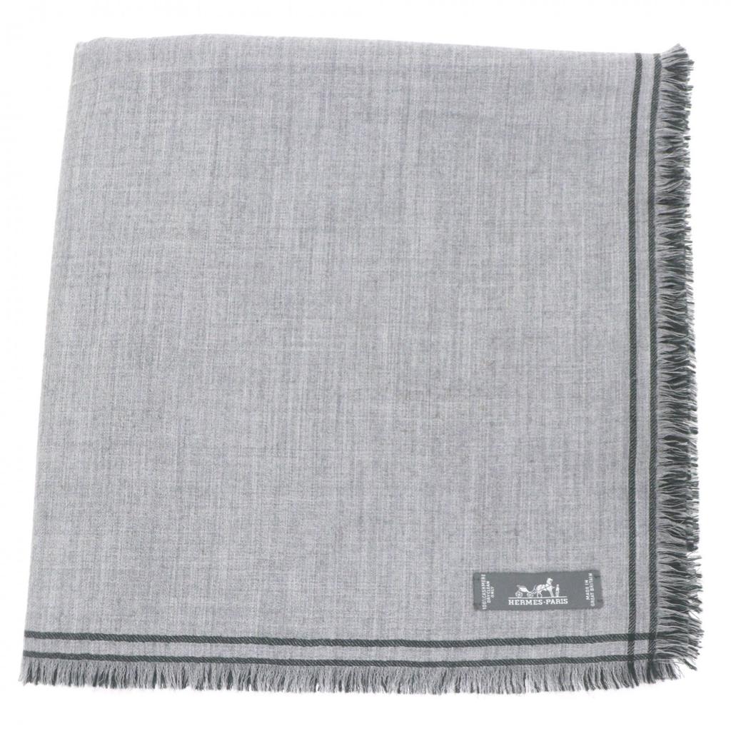 Excellent HERMES Scarf Large fringed stole gray cashmere mens Used