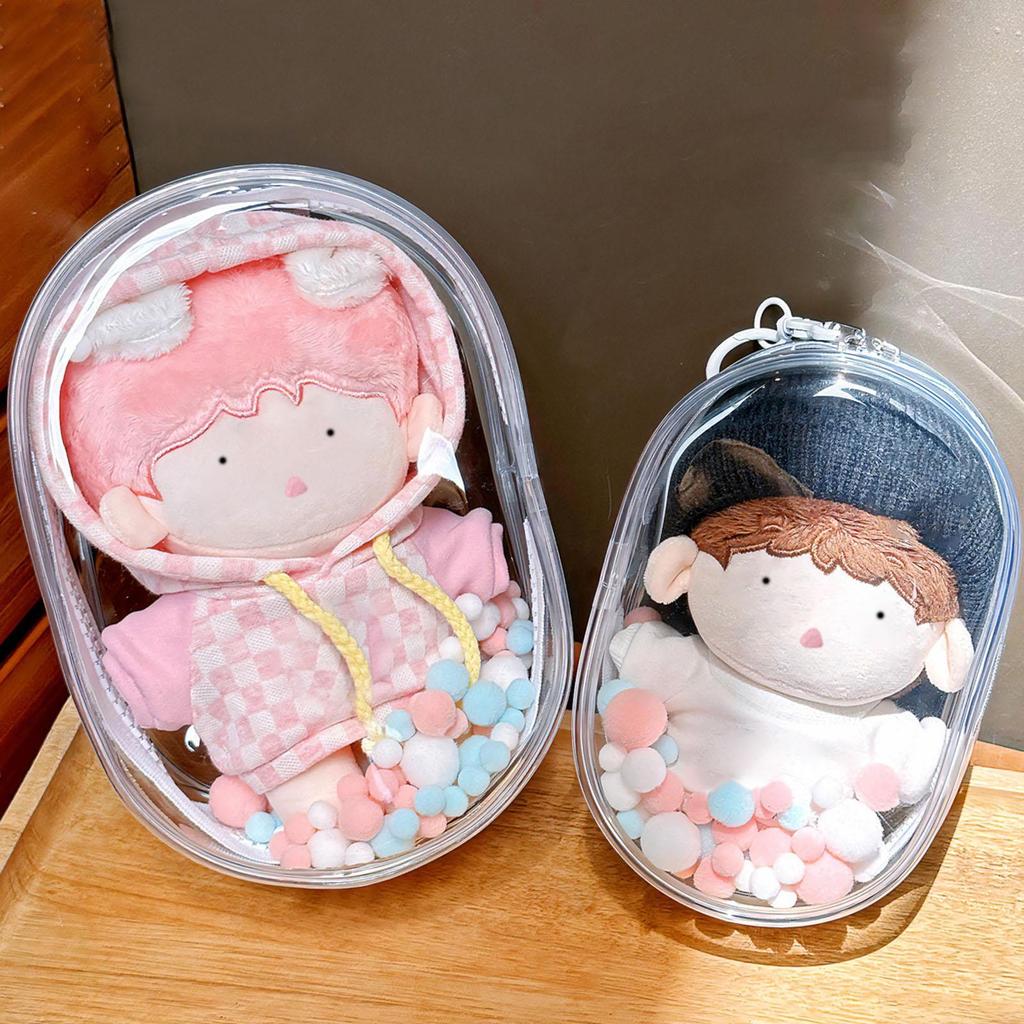 Clear Figures Display Bag, Portable Figures Storage Bag with Keychain, Mini Doll Hanging Blind Box, Single Zipper Closure Dustproof Collectibles Case