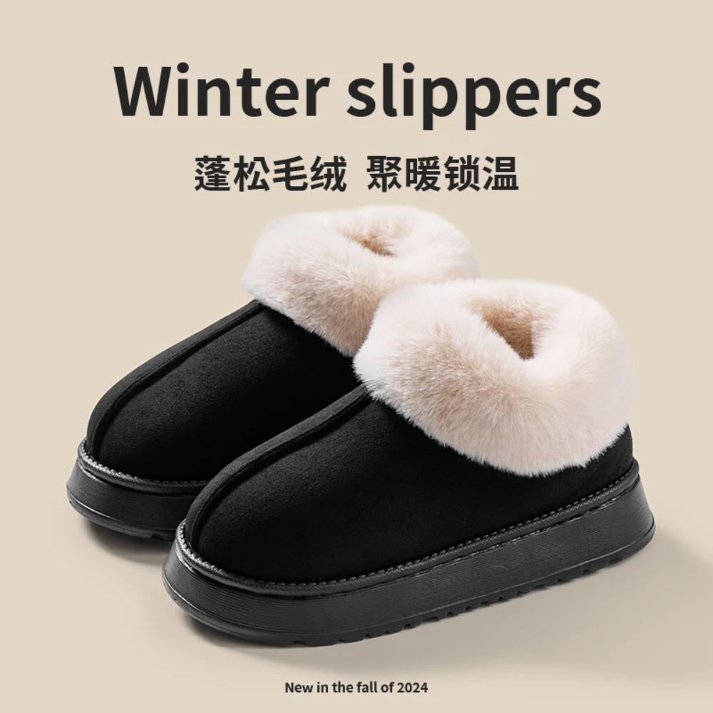 High Quality of  Women's Fashion Snow Boots Fluffy Plush Faux Fur Soft Slippers Winter Indoor Comfortable Home men's Shoes