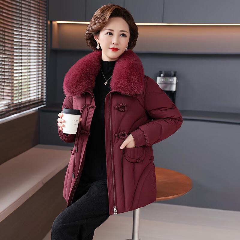 SNOWFLYING Women's New Chinese Style Down Jacket with Fox Fur Collar