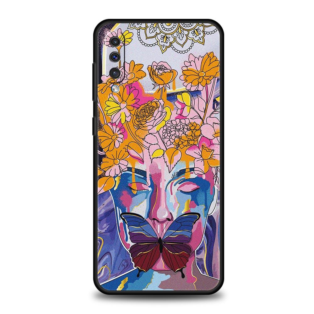 Paris Art Blue Butterfly Flower Phone Case For Samsung A12 A32 A50 A70 A20E A20S A10 A10S A22 A30 A40 A42 A52 5G A02S A04s Cover