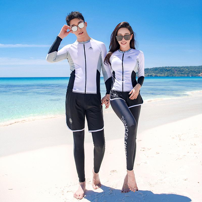 Unisex Long Sleeve Quick-Drying Zipper Wetsuit with Sun and Jellyfish Protection - Couple's Surfing Swimsuit Set