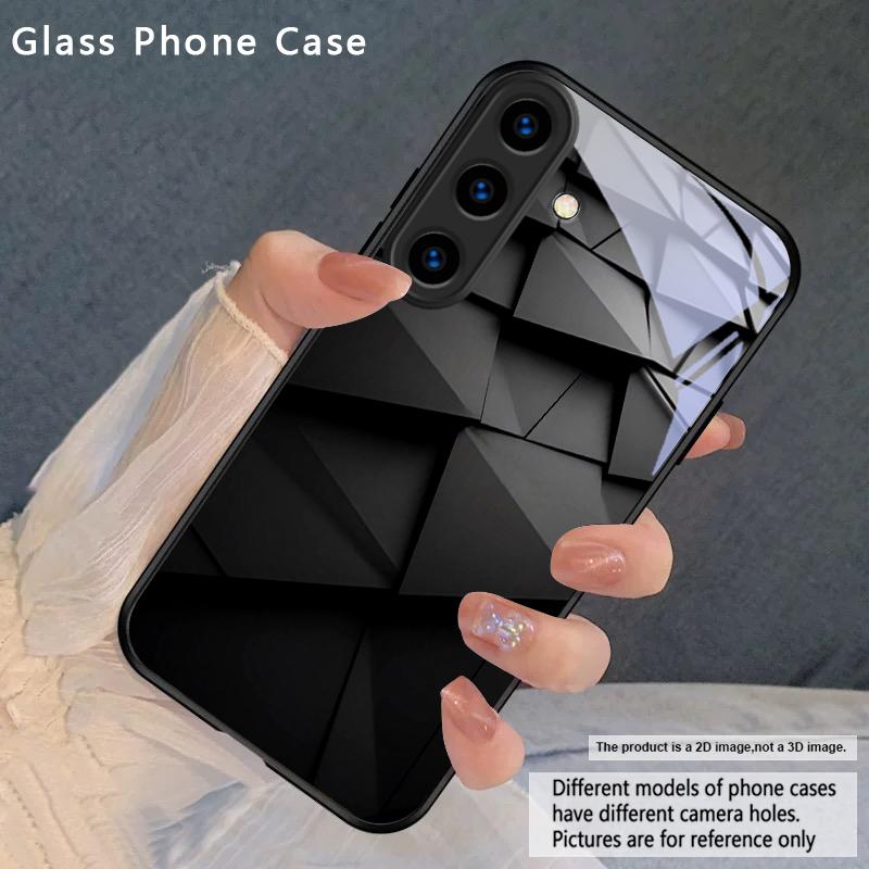 

Dark geometric texture For Samsung Galaxy S26 Ultra S25 Edge S24 FE S23 Plus S22 S21 S20 S22+ S24+ S25+ Black Glass Phone Case Galaxy S23+