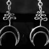 Retro Gothic Silver Color Geometry Hollowed-out Crescent Moon Symbol Pendant Dangle Earrings for Women Halloween Party Jewelry