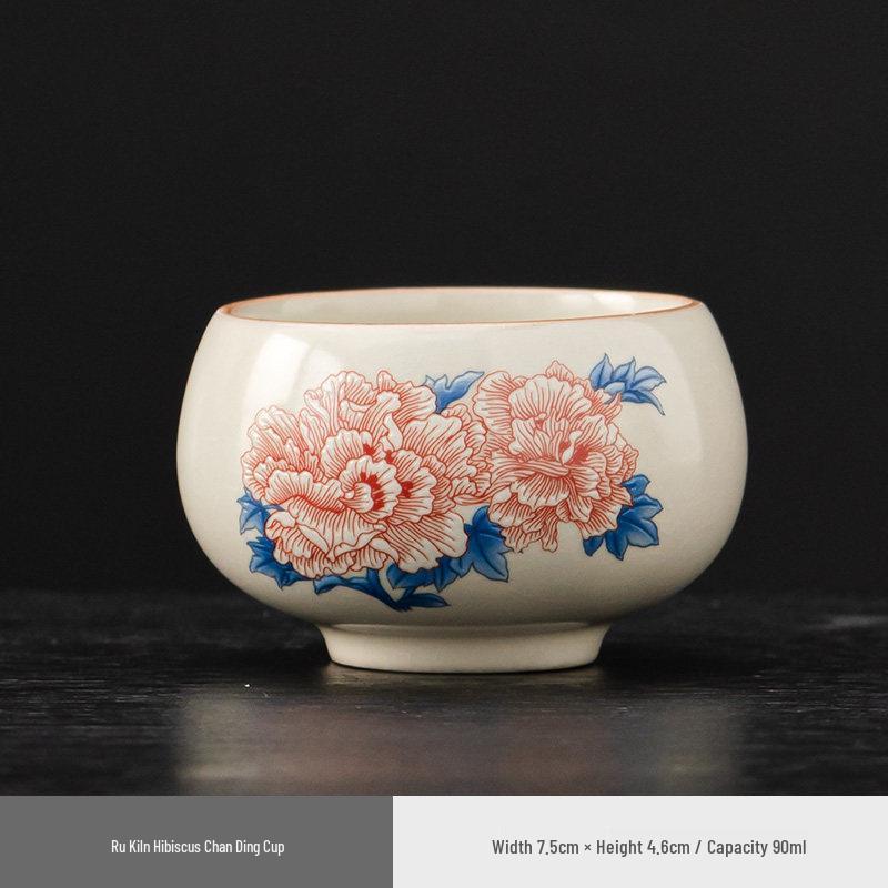 Elegant Ru Kiln Hibiscus Teapot Set: Includes Beige Side-Handle Pot, Lid, Bowl, Filter Screen, Tea Wash Pitcher, Gong Dao Bei for Gongfu Tea.