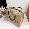 Linen Tote Bag for Women, Large Capacity Mama Shoulder Bag with Love & Lettering, Durable Beach Travel Shopping Bag