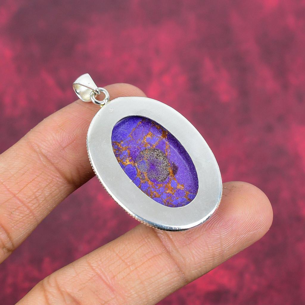 Purple Copper Turquoise Pendant, 925 Solid Sterling Silver Jewelry, Gemstone Pendant, Gift For Her Handmade Dainty Jewelry