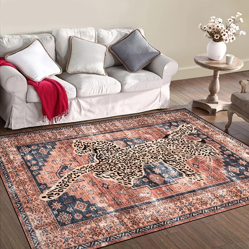 Persian Leopard Rug Machine Washable, Non-Slip, Living Room Decor for Holidays Like Halloween, Christmas, Easter, Thanksgiving