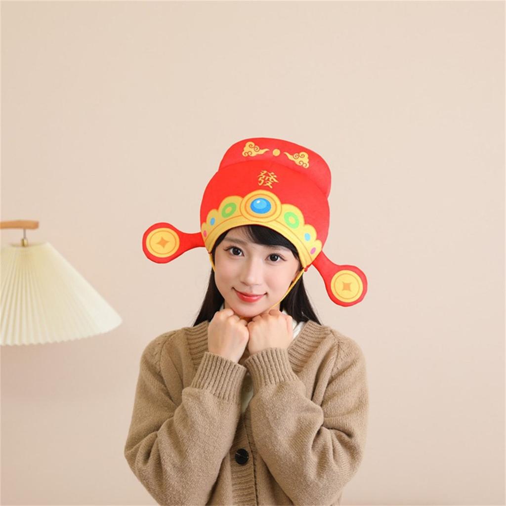 Chinese God Of Wealth Hat Traditional Chinese Spring Festival Cosplay Hat For Chinese New Year Holiday Themed Parties