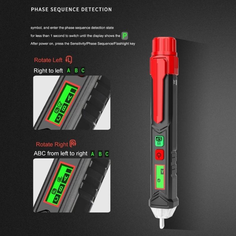 HT100P Non Contact 3 Phase Rotation Indicator AC Voltage Detector Pen Tester Right Left Normal Reverse Rotation Pencil