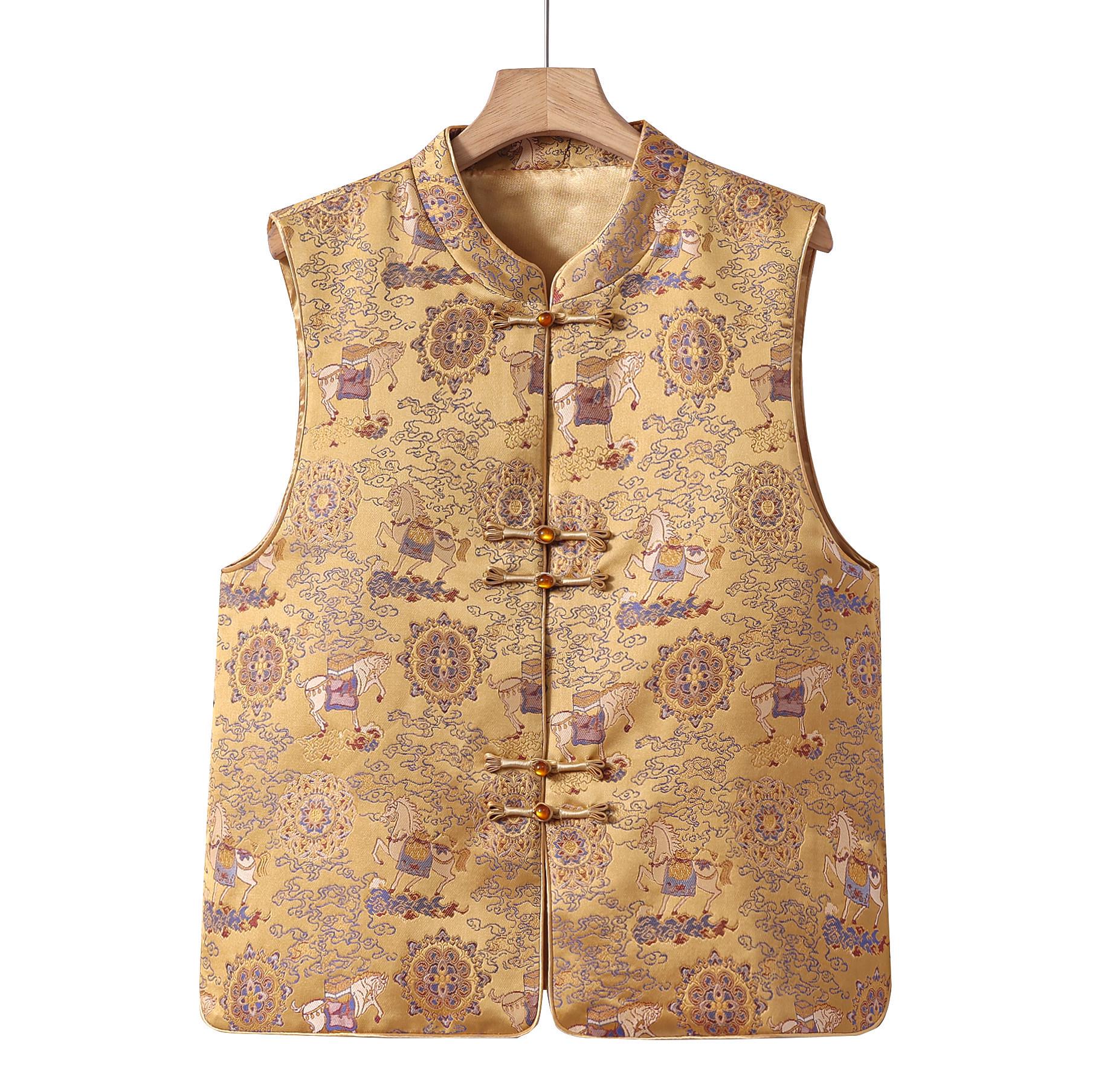 

2026 New Chinese Style Stand Collar Frog Button Vest for Middle-Aged & Elderly Women - Mom s and Grandma s Vest. XL (for 90-105 catties) жовтий