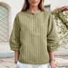 ZANZEA Women Casual Stand Collar Loose 3/4 Sleeve Stripe Blouse