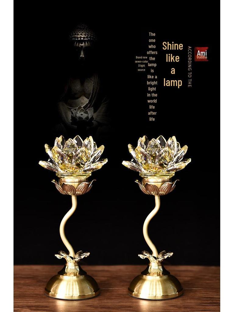 Seven-Color LED Crystal Lotus Lamp for Buddha and Guanyin Offerings