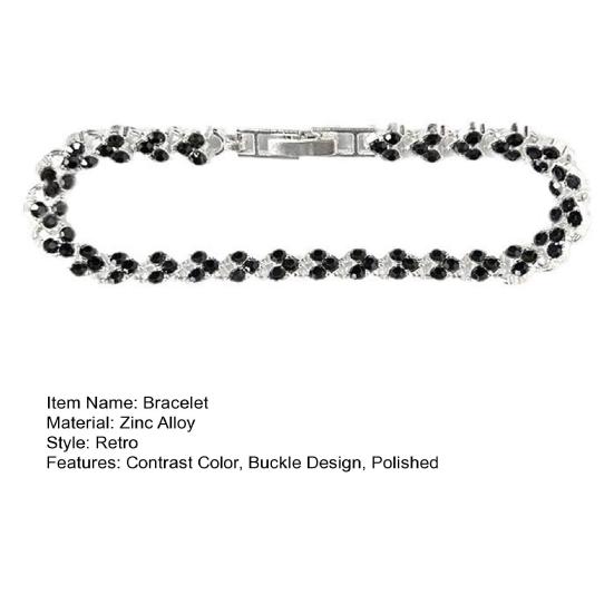 Women Bracelet Buckle Design Retro Style White Black Faux Crystal Heart Shape Cubic Zirconia Formal Occasion